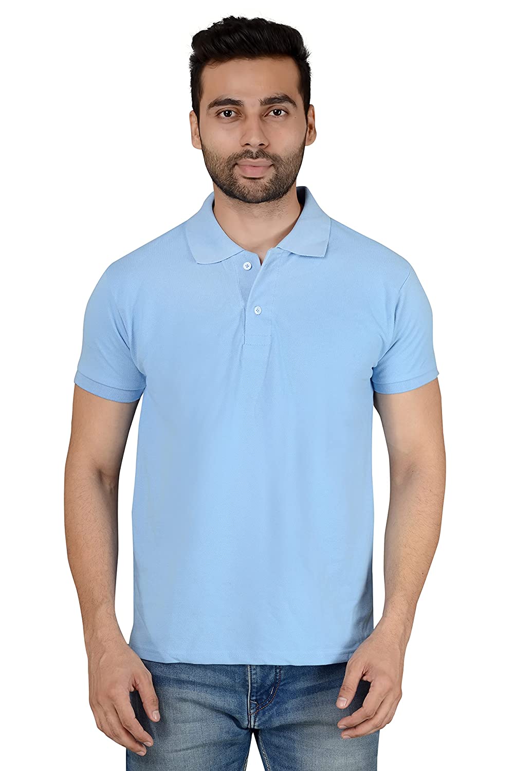 Custom Sky Blue Polo T-Shirt with Brand Logo Print