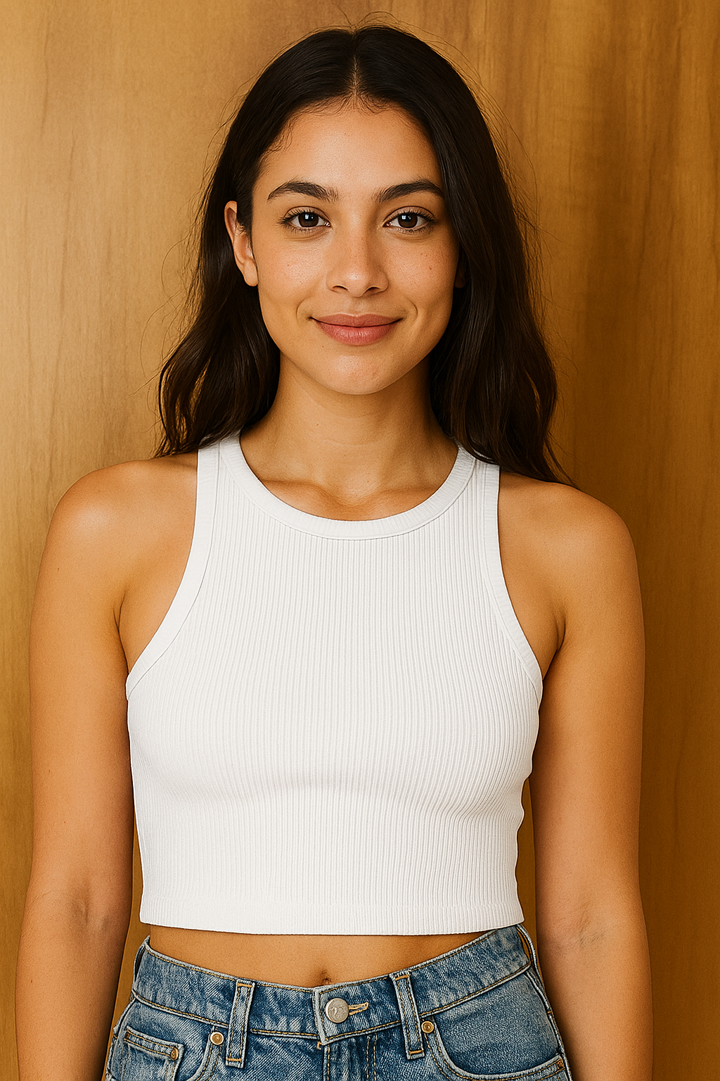 Ribbed Sleeveless Crop Top – white