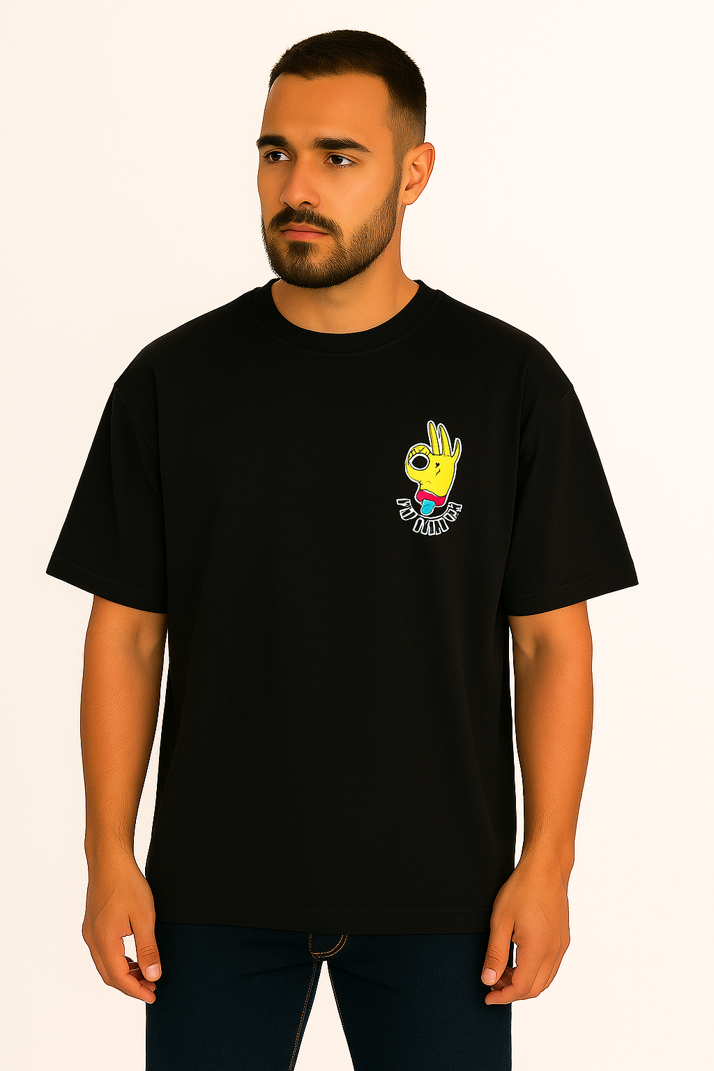 "I Am Doing OK" Quirky Hand Graphic Oversized Black T-Shirt