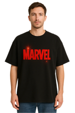 Bold Red MARVEL Logo Oversized Black T-Shirt – Shining Puff Print Edition