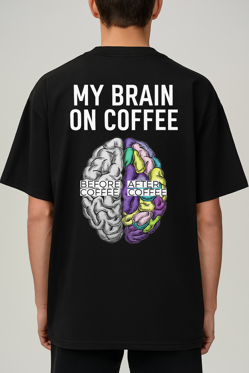 "Before & After Coffee" Oversized Black T-Shirt – Dual Print Edition