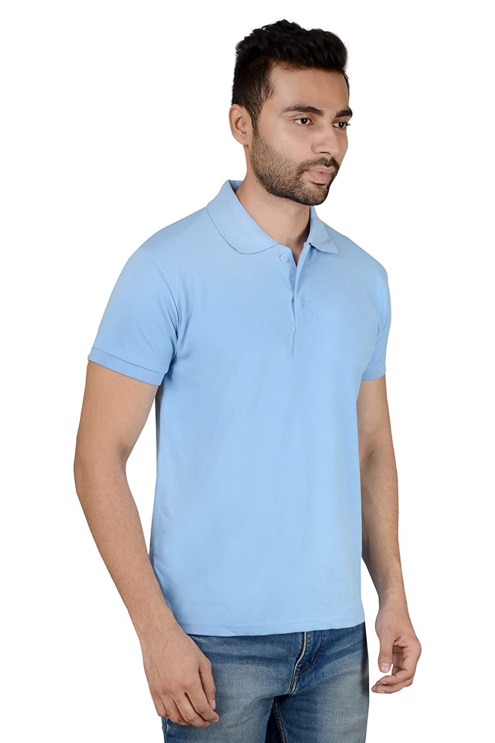 Custom Sky Blue Polo T-Shirt with Brand Logo Print