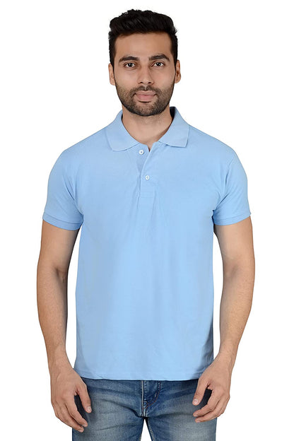 Custom Sky Blue Polo T-Shirt with Brand Logo Print