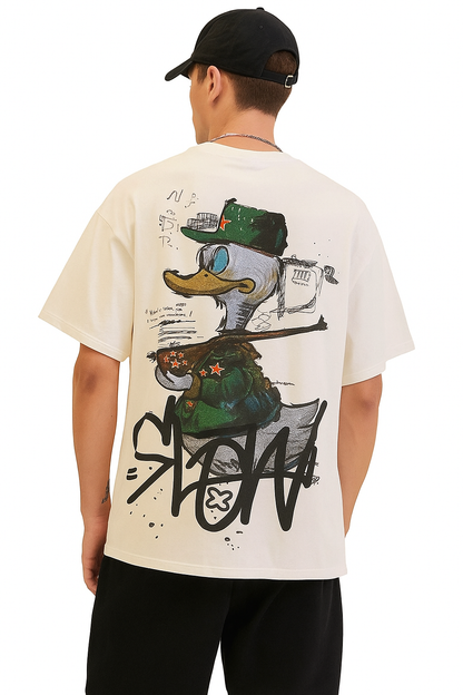 Oversized Graphic T-Shirt with Cartoon Soldier Print – Backside Design