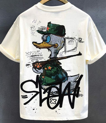 Oversized Graphic T-Shirt with Cartoon Soldier Print – Backside Design