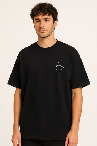 "Before & After Coffee" Oversized Black T-Shirt – Dual Print Edition