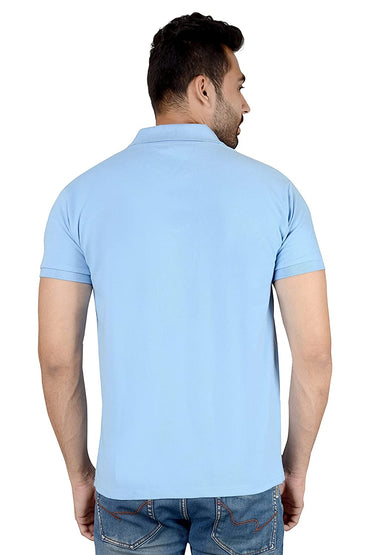 Custom Sky Blue Polo T-Shirt with Brand Logo Print